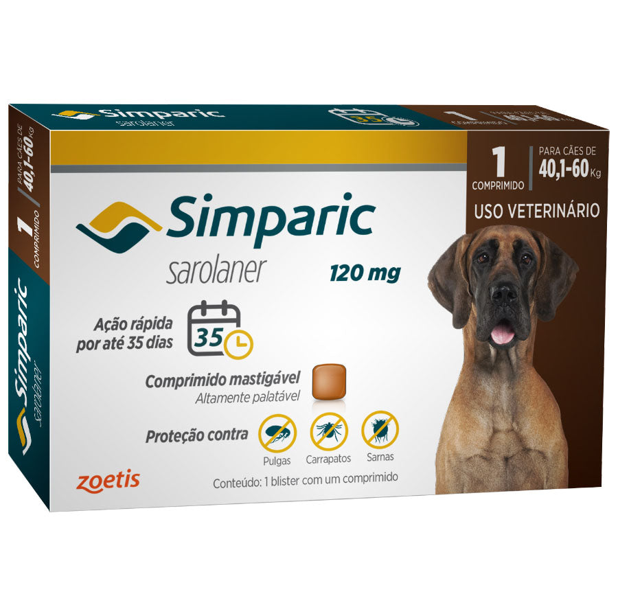 Antipulgas Simparic 120 mg para cães 40,1 a 60 kg - Zoetis