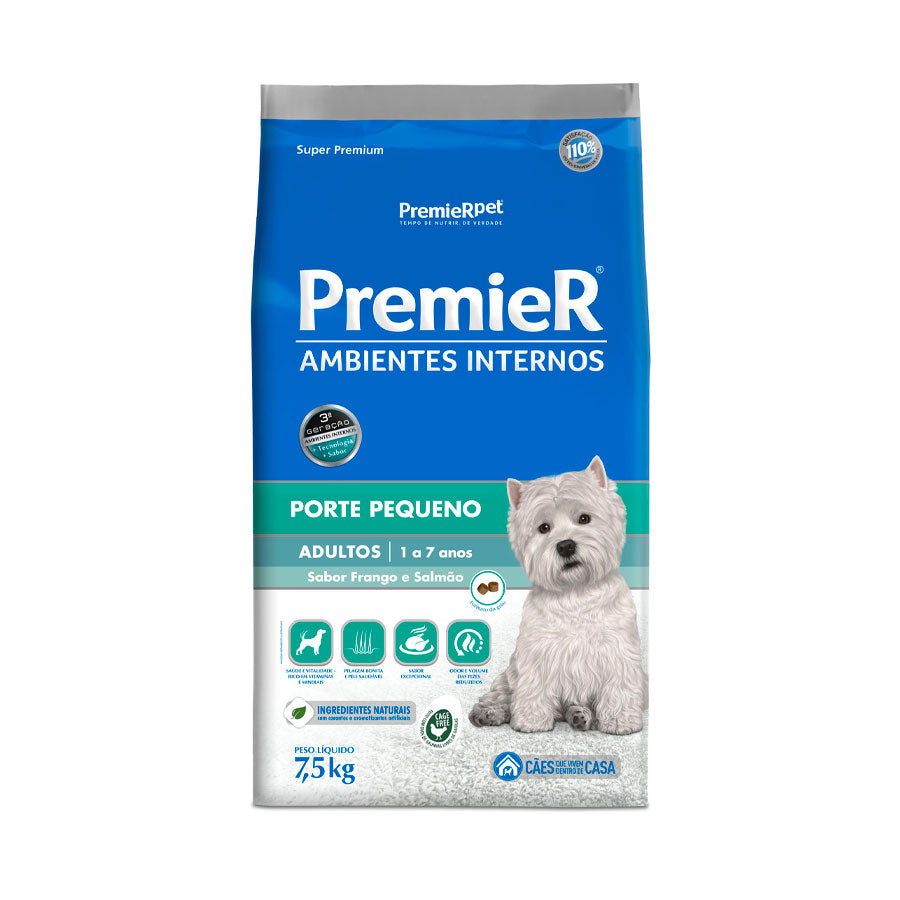Ração Premier Ambientes Internos Cães Adultos Raças Pequenas Frango e Salmão