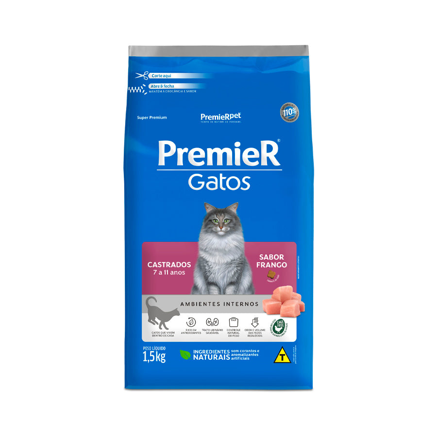 Ração Premier para Gatos Castrados de 7 a 11 anos Sabor Frango