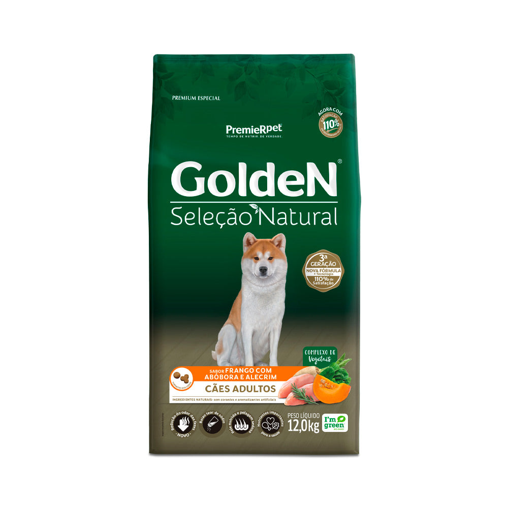 Ração Golden Seleção Natural para Cães Adultos Sabor Frango com Abóbora e Alecrim