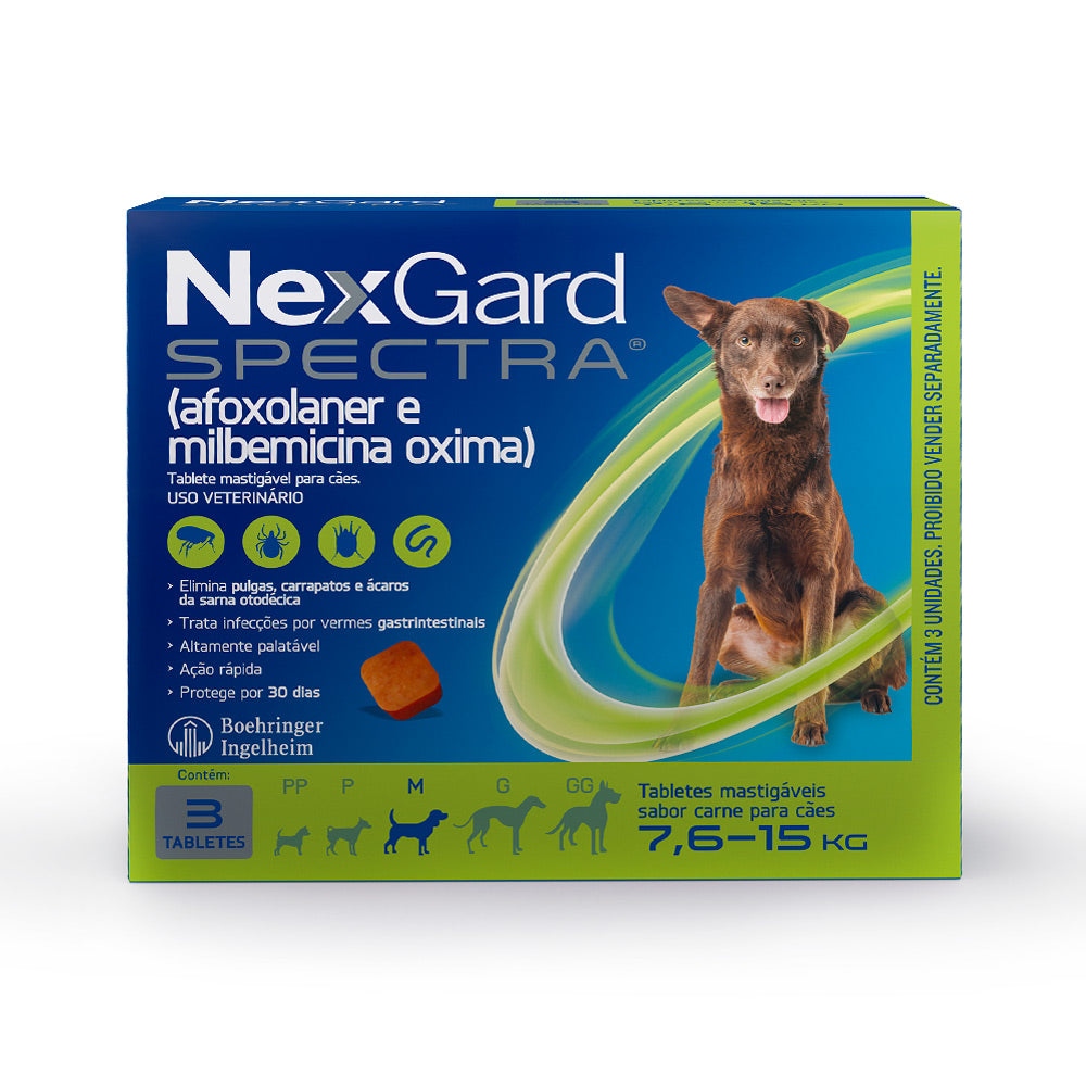 Antipulgas e Carrapatos NexGard Spectra para Cães de 7,6 a 15kg