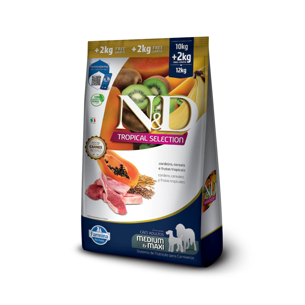 Ração Farmina N&D Tropical Selection para Cães Adultos de Porte Médio e Grande Sabor Cordeiro, Cereais e Frutas Tropicais