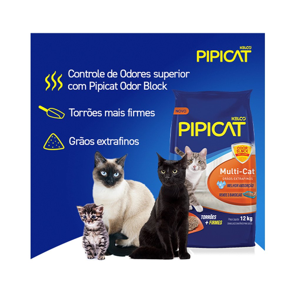 Areia Higiênica Pipicat Multicat para Gatos - 12 kg