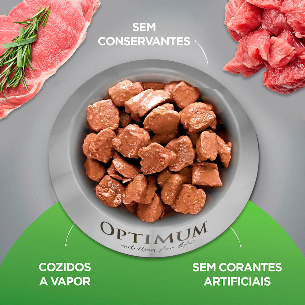 Ração Úmida Optimum Sachê para Cães Adultos Raças Pequenas e Mini Sabor Carne 100 g