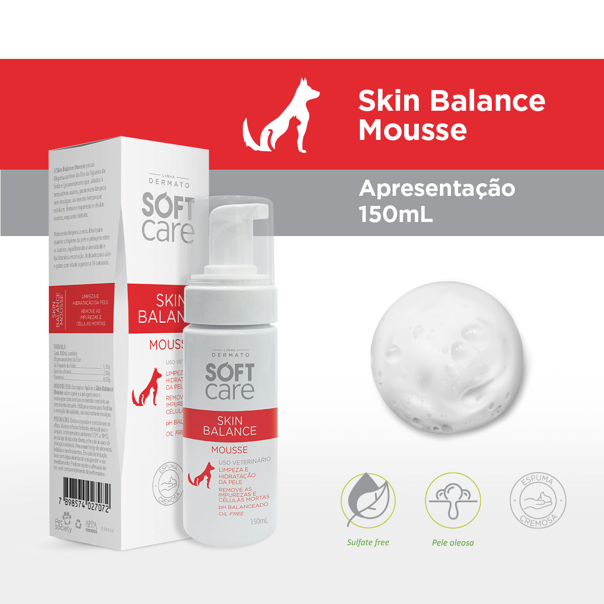 Mousse de Limpeza Soft Care Skin Balance para Cães e Gatos 150ml