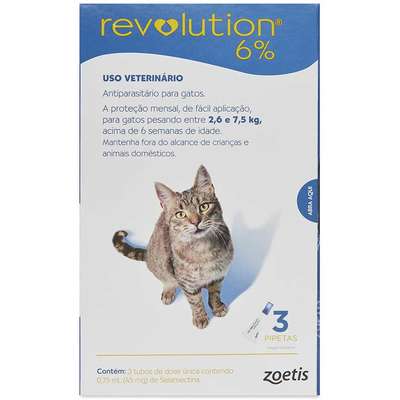 Revolution Zoetis 6% 0.75ml para Gatos 2,6Kg a 7,5Kg - 45mg