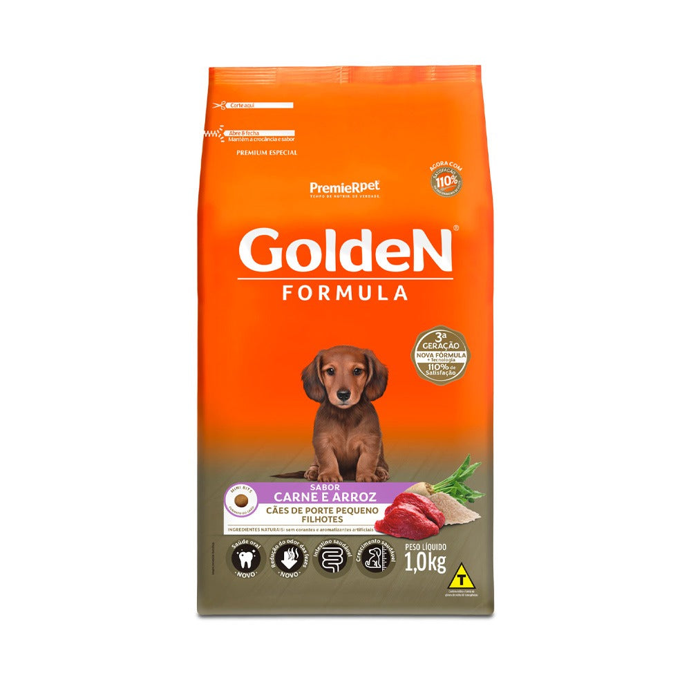 Ração Golden Fórmula Mini Bits para Cães Filhotes de Porte Pequeno Sabor Carne e Arroz