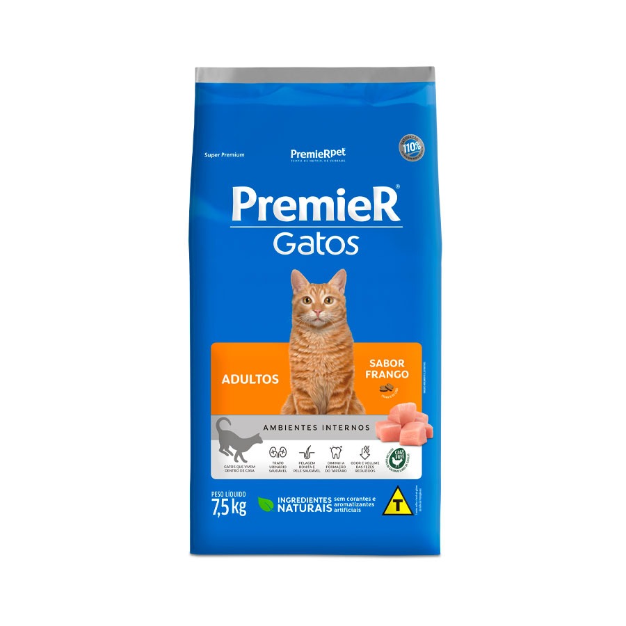 Ração Premier Ambientes Internos para Gatos Adultos Sabor Frango