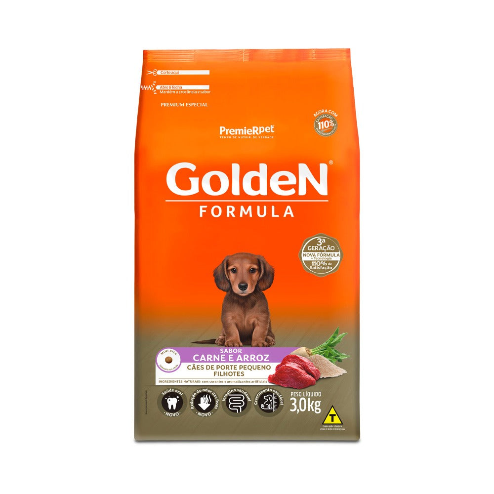 Ração Golden Fórmula Mini Bits para Cães Filhotes de Porte Pequeno Sabor Carne e Arroz