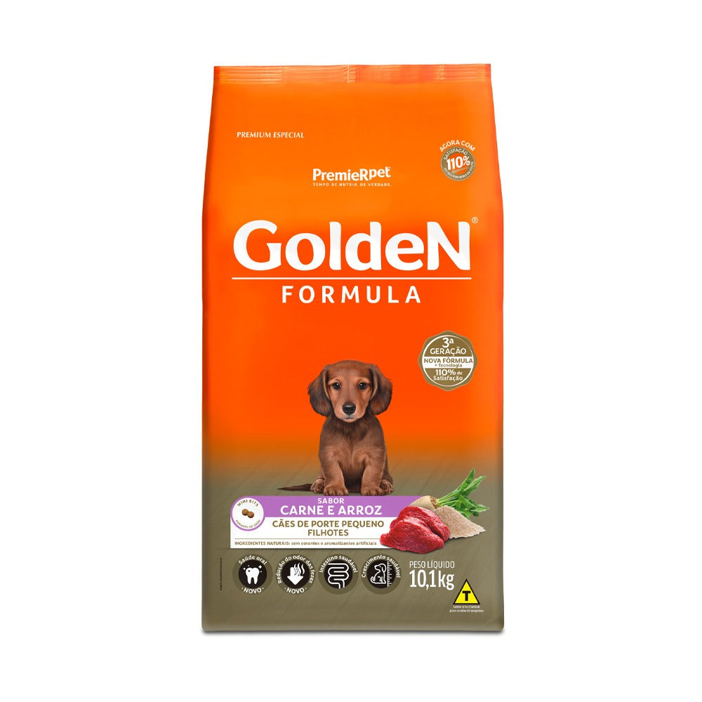 Ração Golden Fórmula Mini Bits para Cães Filhotes de Porte Pequeno Sabor Carne e Arroz