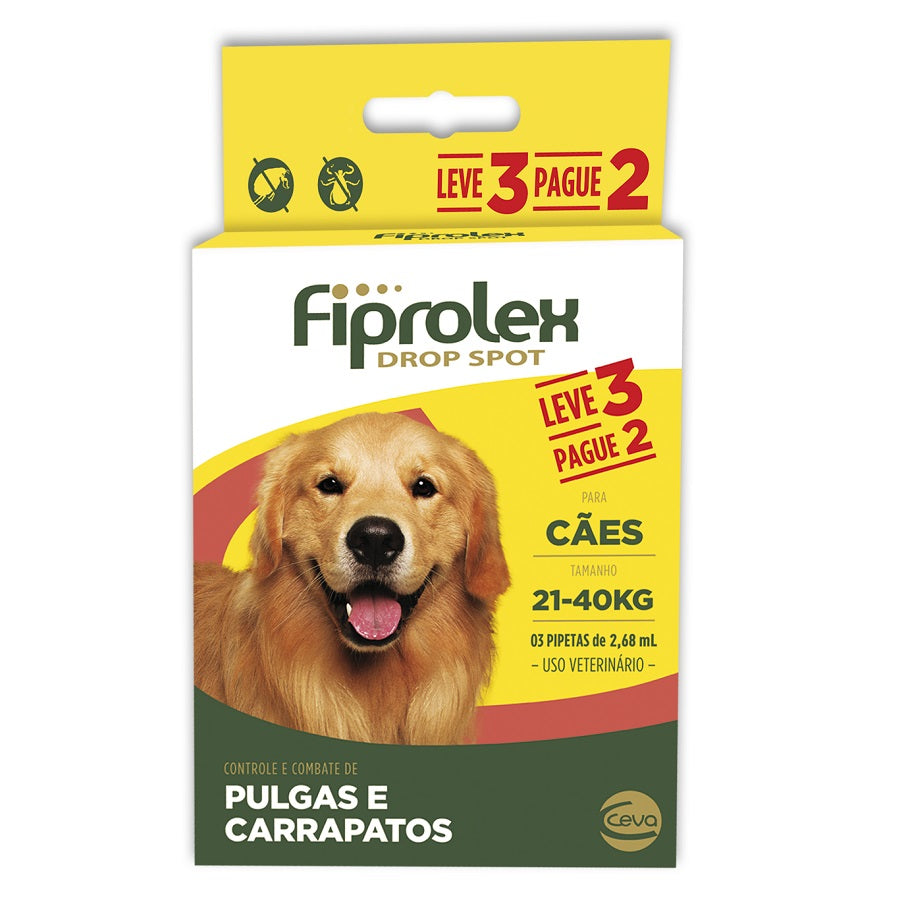 Antipulgas e Carrapatos Fiprolex Drop Ceva Spot de 2,68 mL para Cães de 21 a 40 Kg