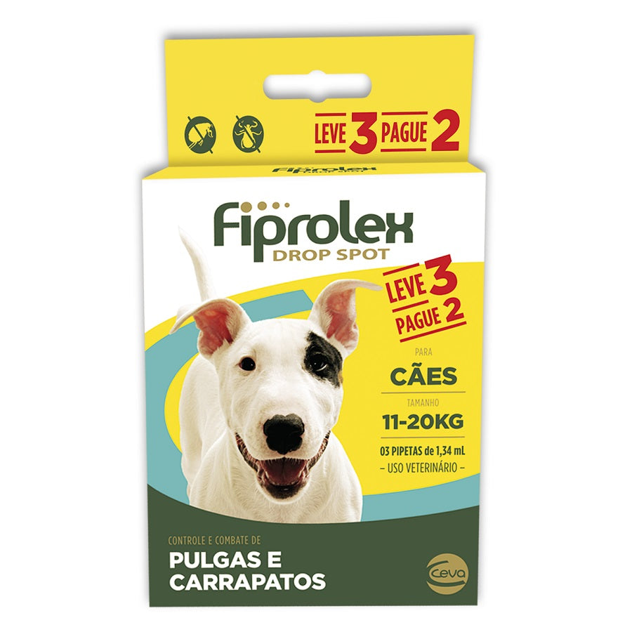 Antipulgas e Carrapatos Fiprolex Drop Ceva Spot de 1,34 mL para Cães de 11 a 20 Kg