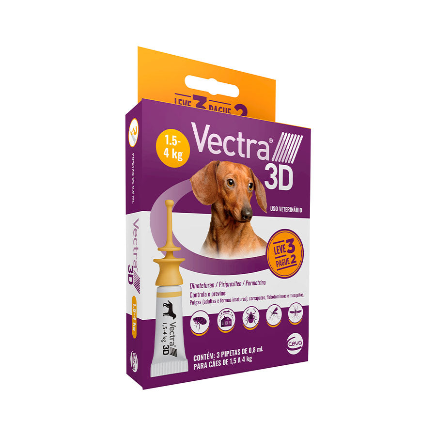 Antipulgas e Carrapatos Vectra 3D Ceva 0,8 mL para Cães de 1,5 a 4 Kg