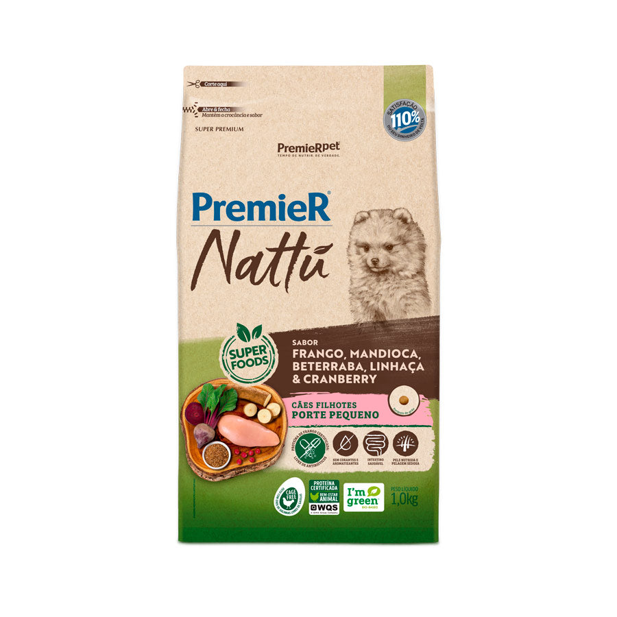 Ração Premier Nattu para Cães Filhotes de Raças Pequenas Sabor Mandioca