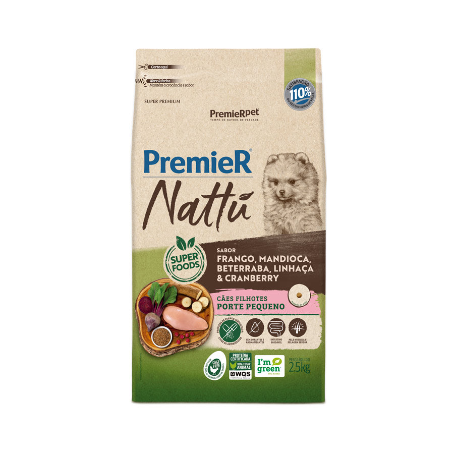 Ração Premier Nattu para Cães Filhotes de Raças Pequenas Sabor Mandioca