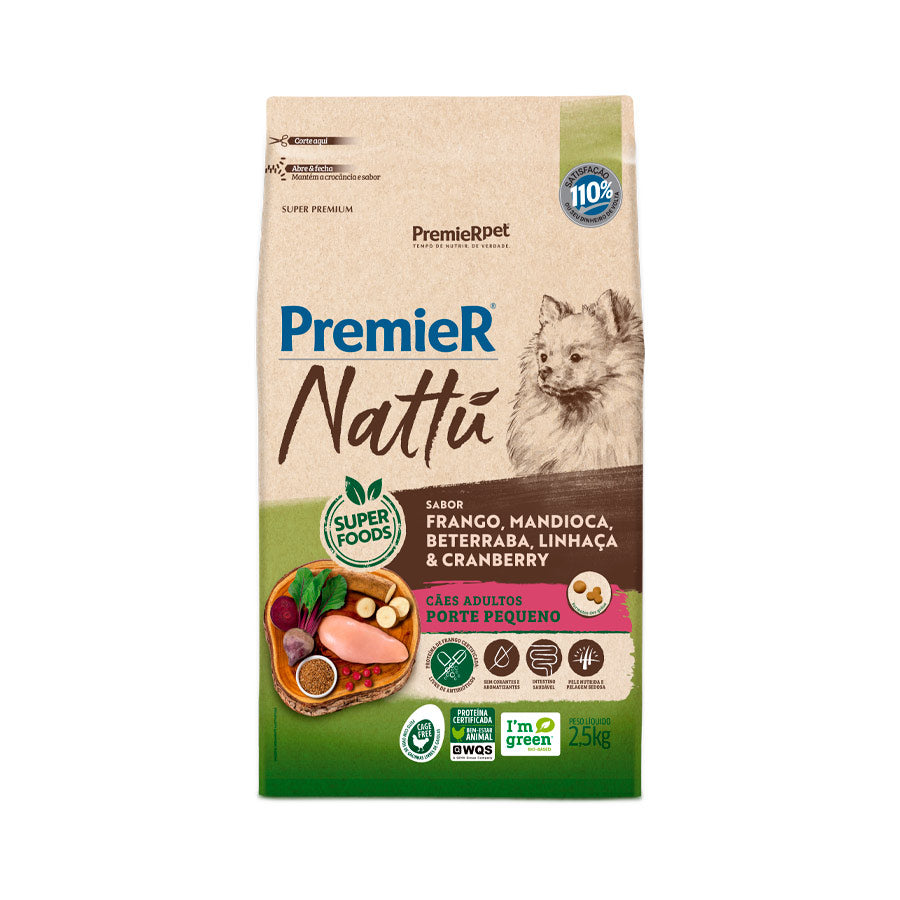 Ração Premier Nattu para Cães Adultos de Raças Pequenas Sabor Mandioca