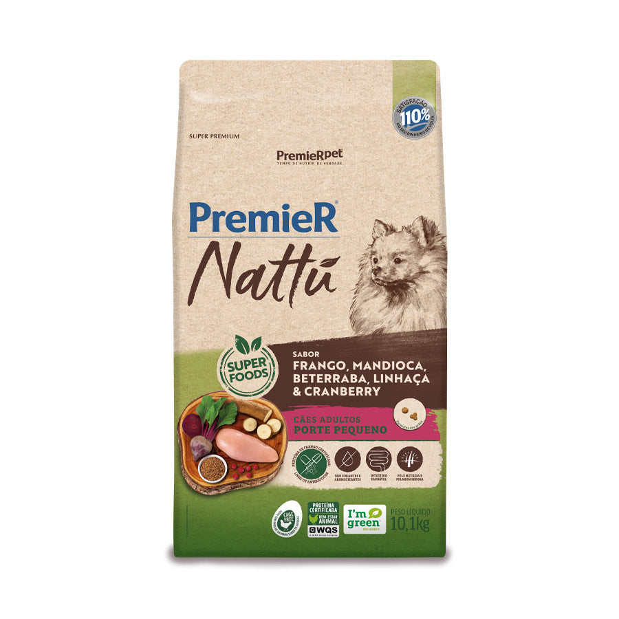 Ração Premier Nattu para Cães Adultos de Raças Pequenas Sabor Mandioca