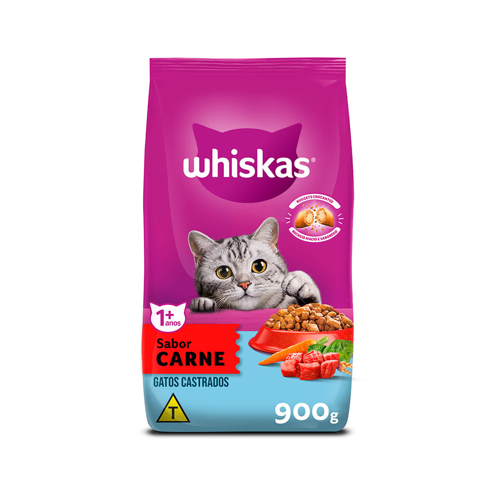 Ração Whiskas para Gatos Adultos Castrados Sabor Carne