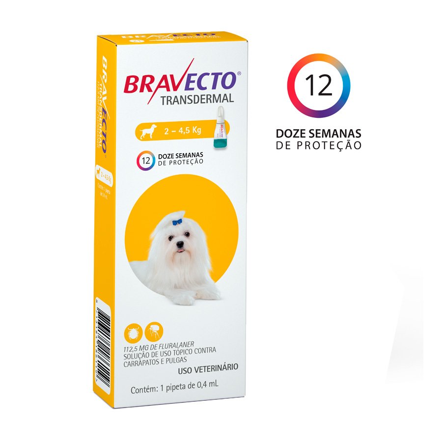 Antipulgas e Carrapatos Bravecto Transdermal MSD para Cães 2 a 4,5kg