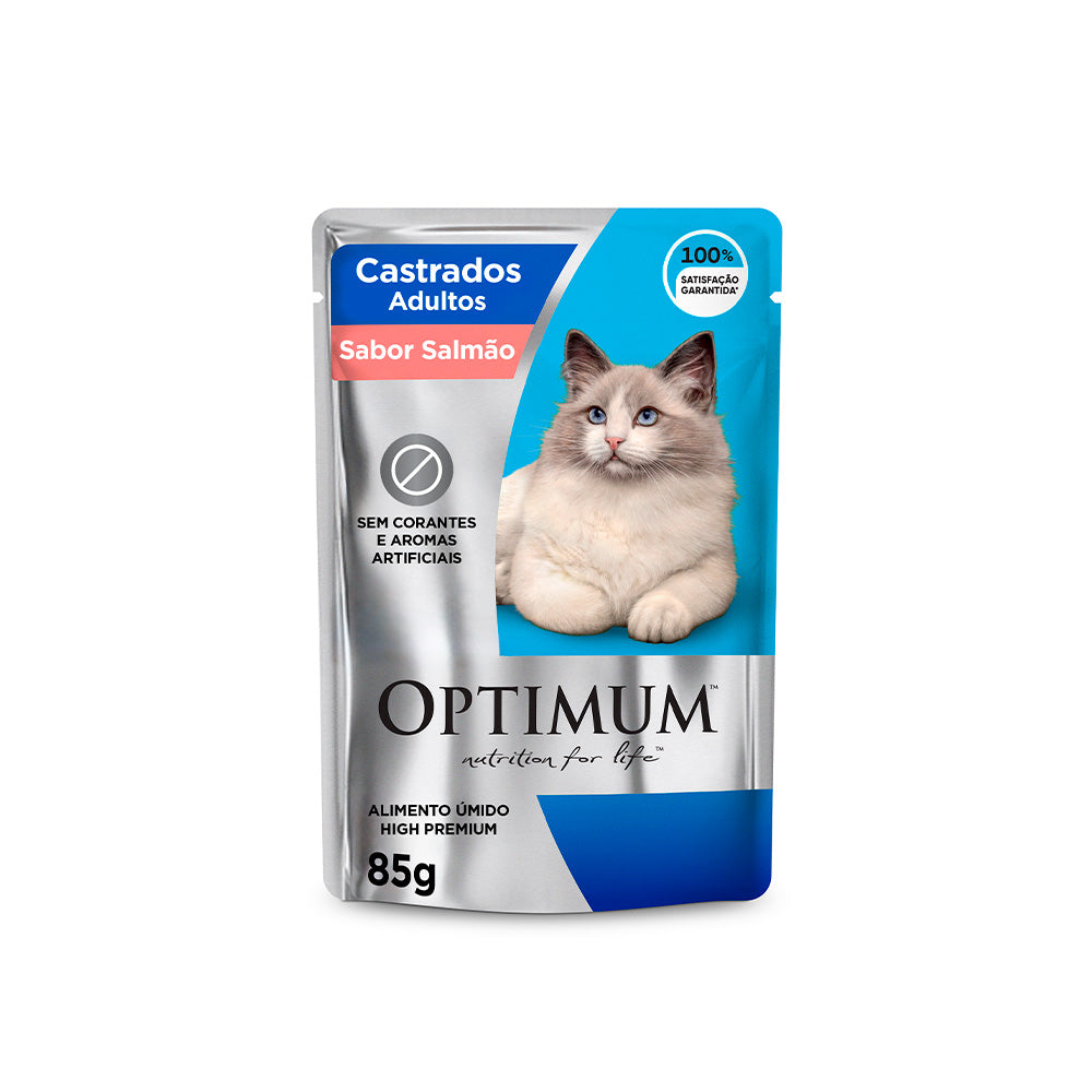 Ração Úmida Optimum Sachê para Gatos Castrados Sabor Salmão 85 g