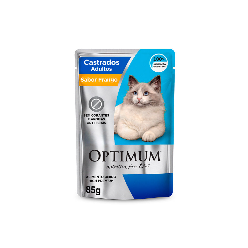 Ração Umida Optimum Sachê para Gatos Adultos Castrados Sabor Frango 85 g