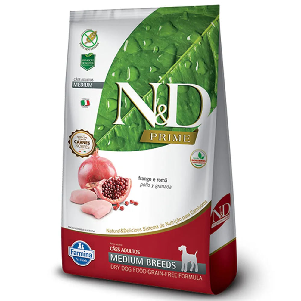 Ração Farmina N&D Prime para Cães Adultos de Raças Médias Sabor Frango e Romã