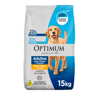 Ração Optimum para Cães Adultos Raças Médias e Grandes Frango e Arroz