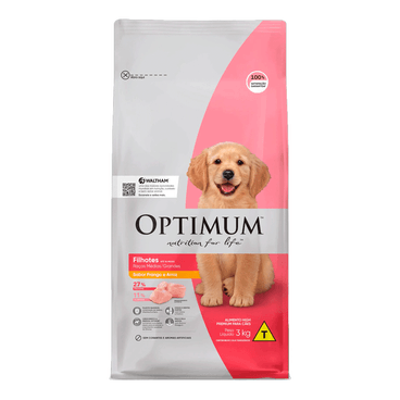 Ração Optimum para Cães Filhotes Raças Médias e Grandes Sabor Frango e Arroz