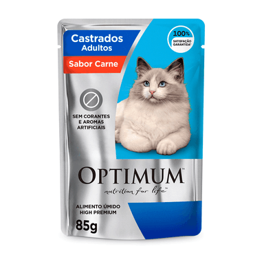 Ração Úmida Optimum Sachê para Gatos Castrados Sabor Carne 85 g