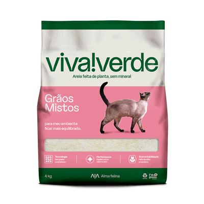 Areia Higiênica Biodegradável Grãos Mistos Viva Verde 4 kg - T & M PET STORE
