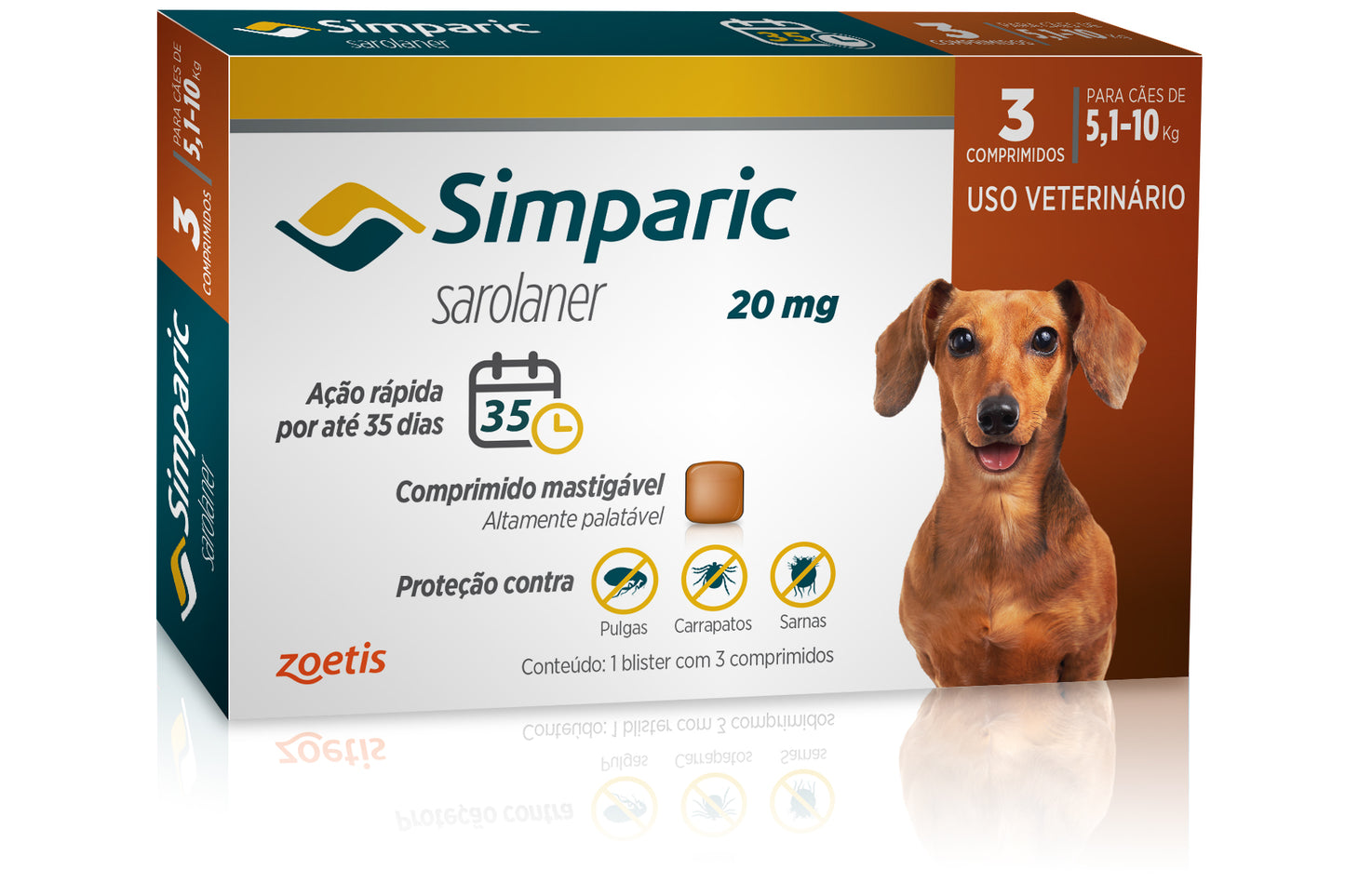 Antipulgas Simparic 20 mg para cães 5,1 a 10 kg - Zoetis