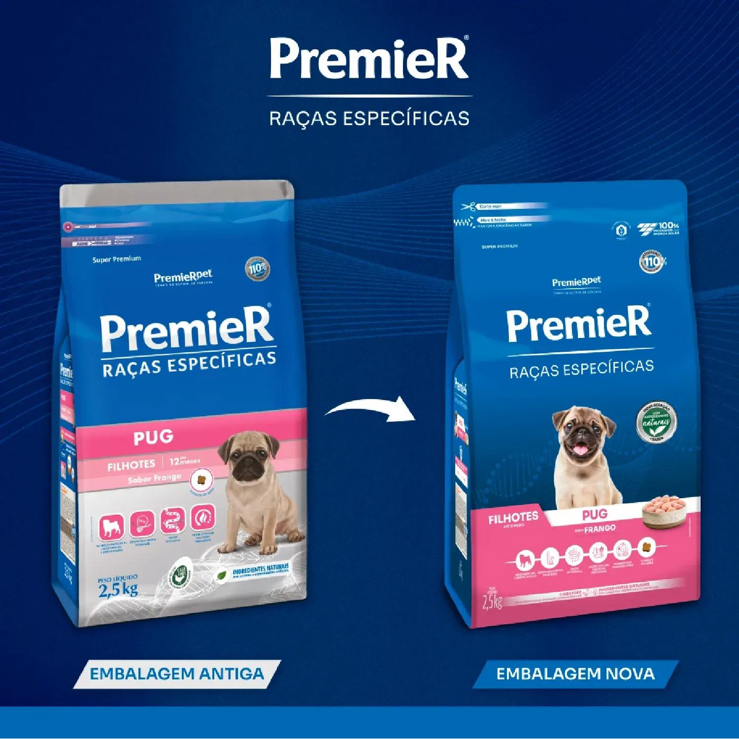 Ração Premier Raças Específicas Pug para Cães Filhotes Sabor Frango 2,5 kg
