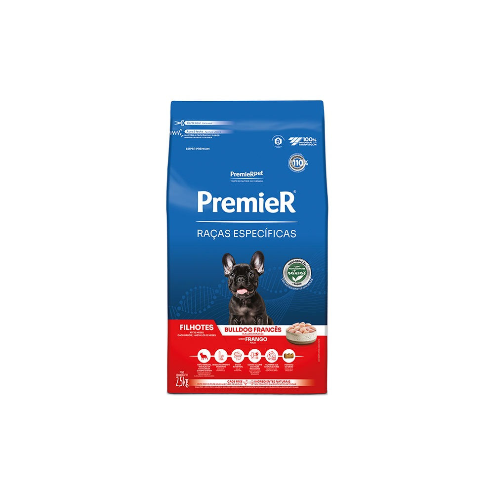 Ração Premier Raças Específicas Bulldog Francês para Cães Filhotes Sabor Frango - 2,5 kg