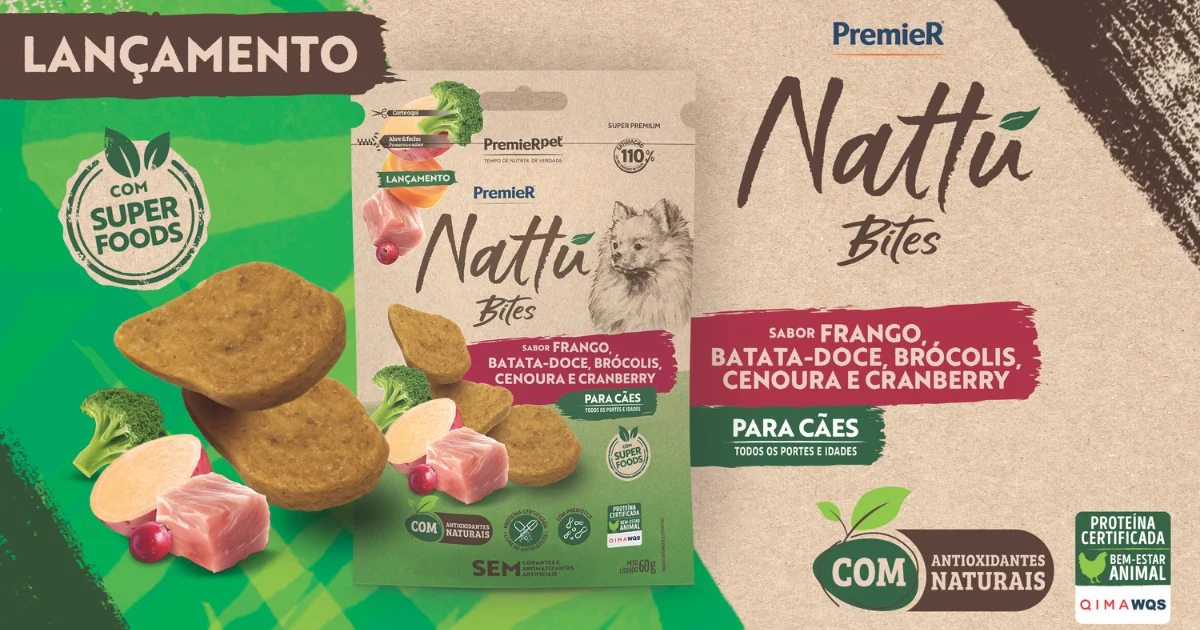 Petisco Premier Nattu Bites  para Cães Adultos de Porte Pequenos Sabor Frango 60g