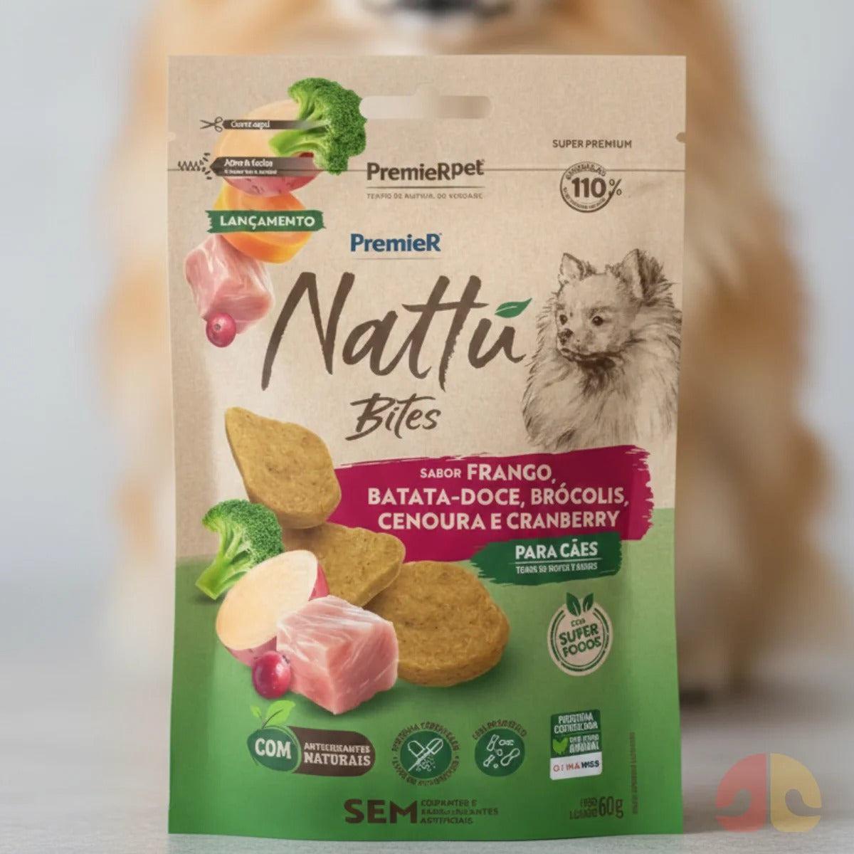 Petisco Premier Nattu Bites  para Cães Adultos de Porte Pequenos Sabor Frango 60g