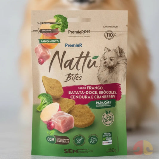Petisco Premier Nattu Bites  para Cães Adultos de Porte Pequenos Sabor Frango 60g