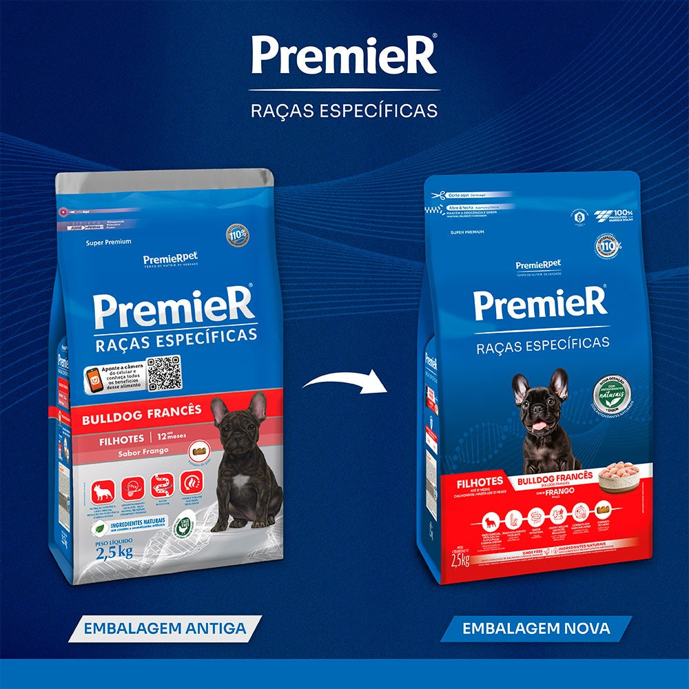 Ração Premier Raças Específicas Bulldog Francês para Cães Filhotes Sabor Frango - 2,5 kg
