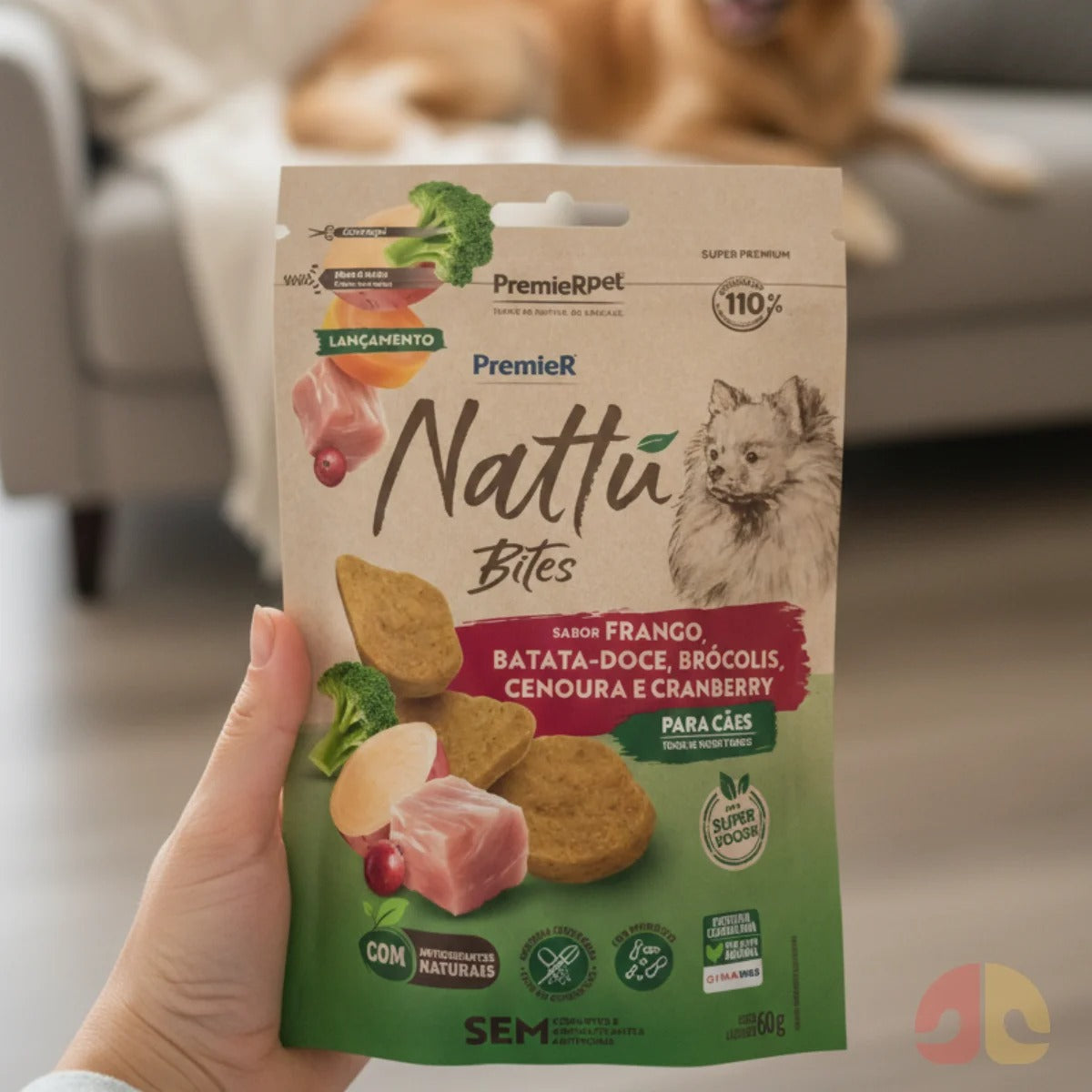 Petisco Premier Nattu Bites  para Cães Adultos de Porte Pequenos Sabor Frango 60g