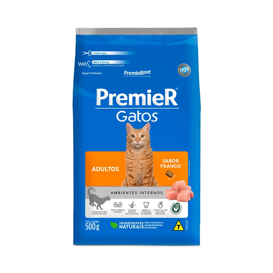 Ração Premier Ambientes Internos para Gatos Adultos Sabor Frango