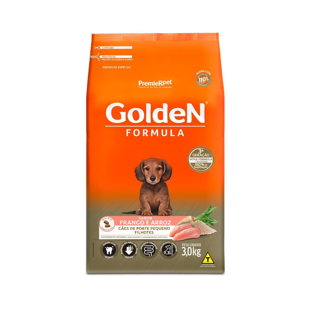 Ração Golden Fórmula Mini Bits para Cães Filhotes de Porte Pequeno Sabor Frango e Arroz